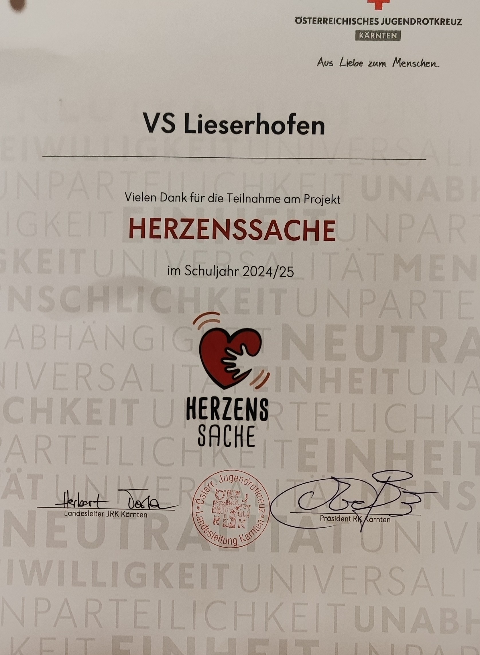 Projekt Herzenssache - Urkunde